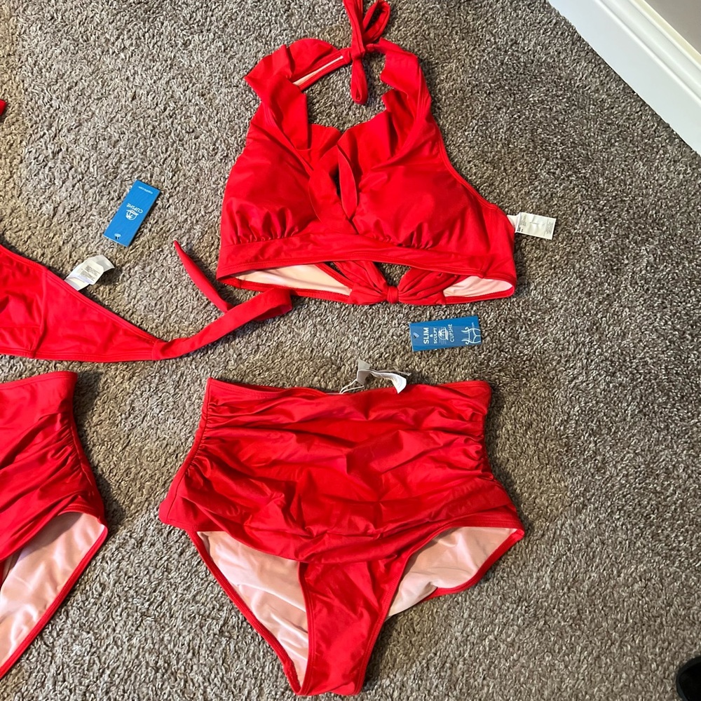 Red High Rise Halter Bikini Set Cupshe XL